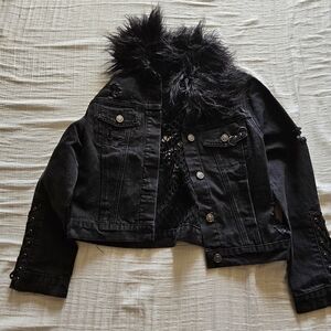 Killstar Black Denim Jacket with Faux Fur Detail